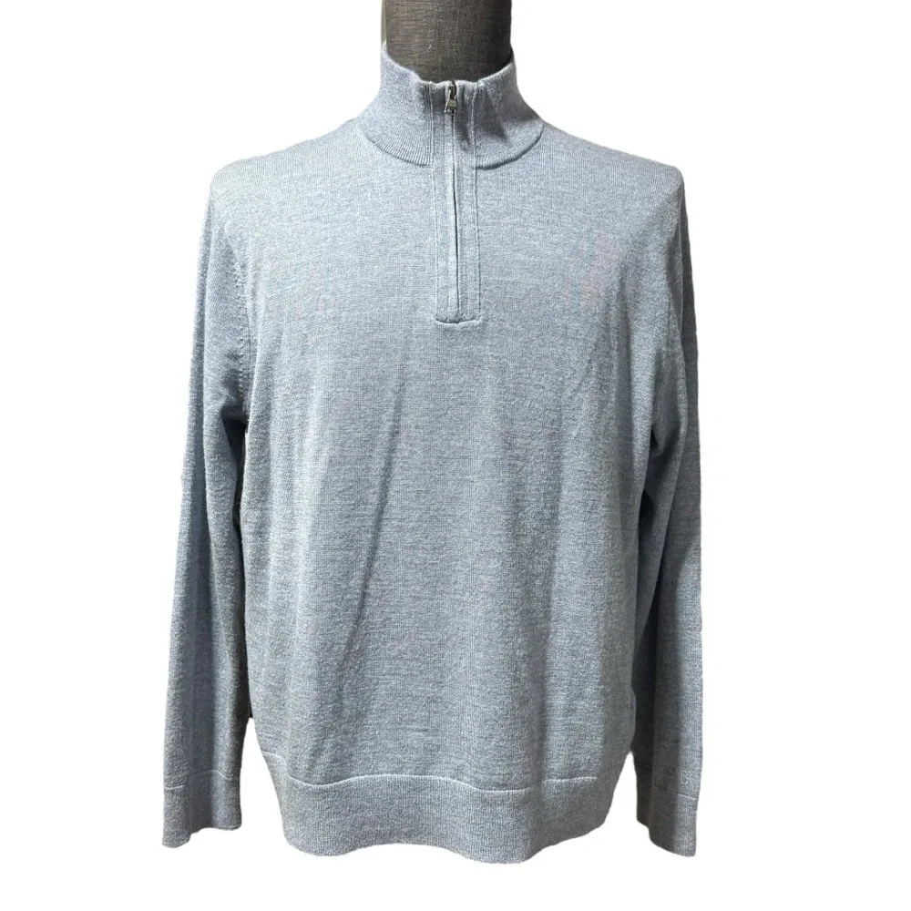 Banana Republic x Baruffa Wool Quarter Zip Sweater Large Blue Preppy Office Luxe